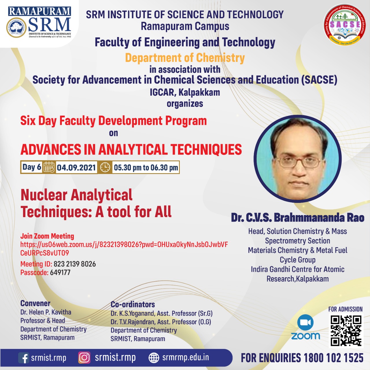 SACSE SRM University Faculty Development Program on Advances in Analytical Techniquies-Nuclear Analytical Techniques-Flier